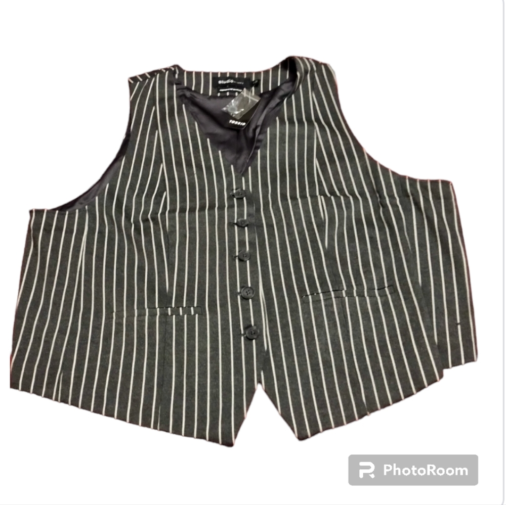 Torrid Studio Ponte Gray Pinstripe Luxe Office Work Button Front Vest 4X 26/28